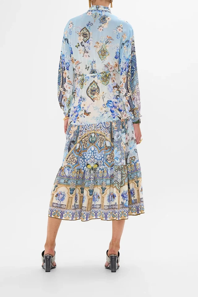 CAMISA VESTIDO CAMILLA AL MANIAL PALACE MEMOIRS AZUL FRENTE CRISTALES SEDA $499 Foto 4 de 4