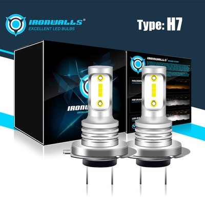 IRONWALLS H7 COB LED Headlight Bulb Conversion Kit Hi/Lo Beam 100W 10000LM 6000K