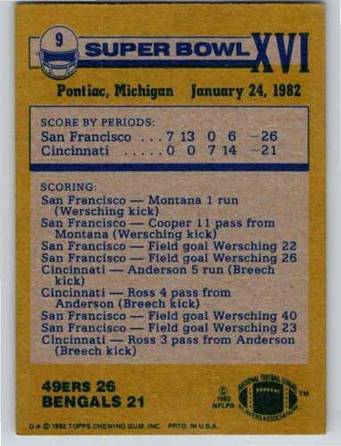 1982 Topps #9 Super Bowl XVI 49ers 26 vs Bengals 21 Kostenloser Versand! - Bild 2 von 2
