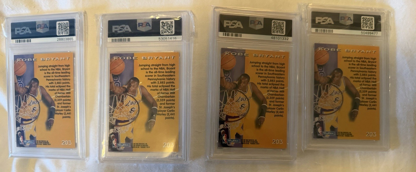 1996 Skybox Premium KOBE BRYANT #203 Rookie RC Lakers PSA 9 MINT Great Centering view 6