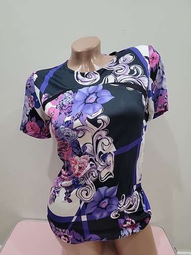 Versace Womens Logo Print T- Shirt Floral Print Sport Size 42 Made In Italy - Picture 1 of 13