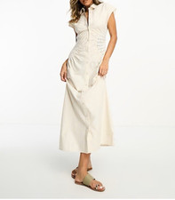 ASOS sleeveless shirt midi dress with crochet waist in natural Size 4 2809