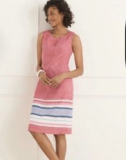 Talbots Womens 22W Linen Shift Dress Seaside Stripe Lined Coastal Timeless Beach