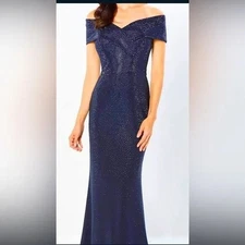 Mother of the Bride Gown Montage by Mon Cheri Size 16 Off Shoulder Stunning Navy