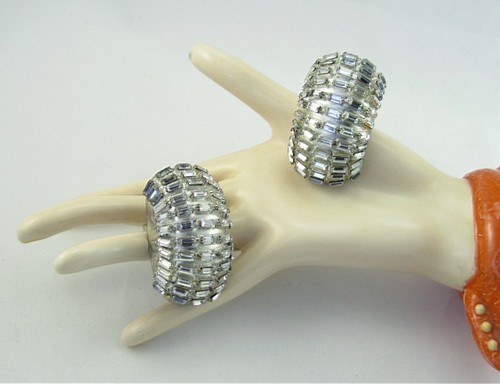 Vintage Runway Sorrelli 80s 90s Statement Rhinestone Clip Earrings; Maximalist