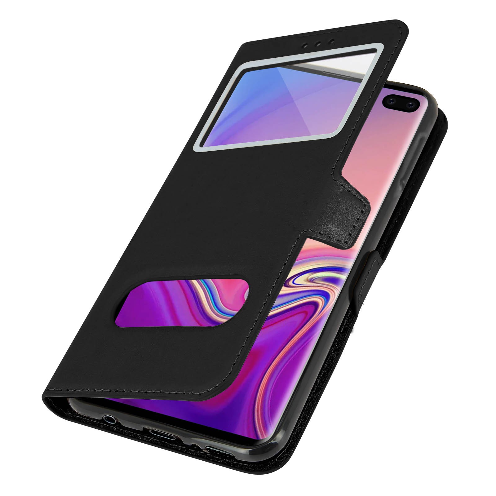 Galaxy S10 Plus Flip Cover rabat interactif double fenêtre et support