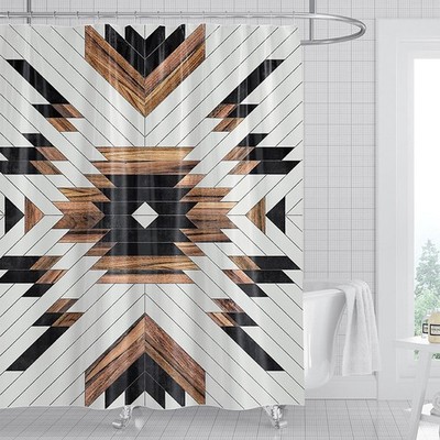 Western Shower Curtain Set Rustic Aztec Boho Native American Bath Decor Heavy...