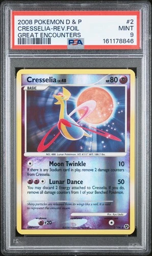 2008 POKEMON DIAMOND & PEARL GREAT ENCOUNTERS #2 CRESSELIA-REVERSE FOIL PSA 9