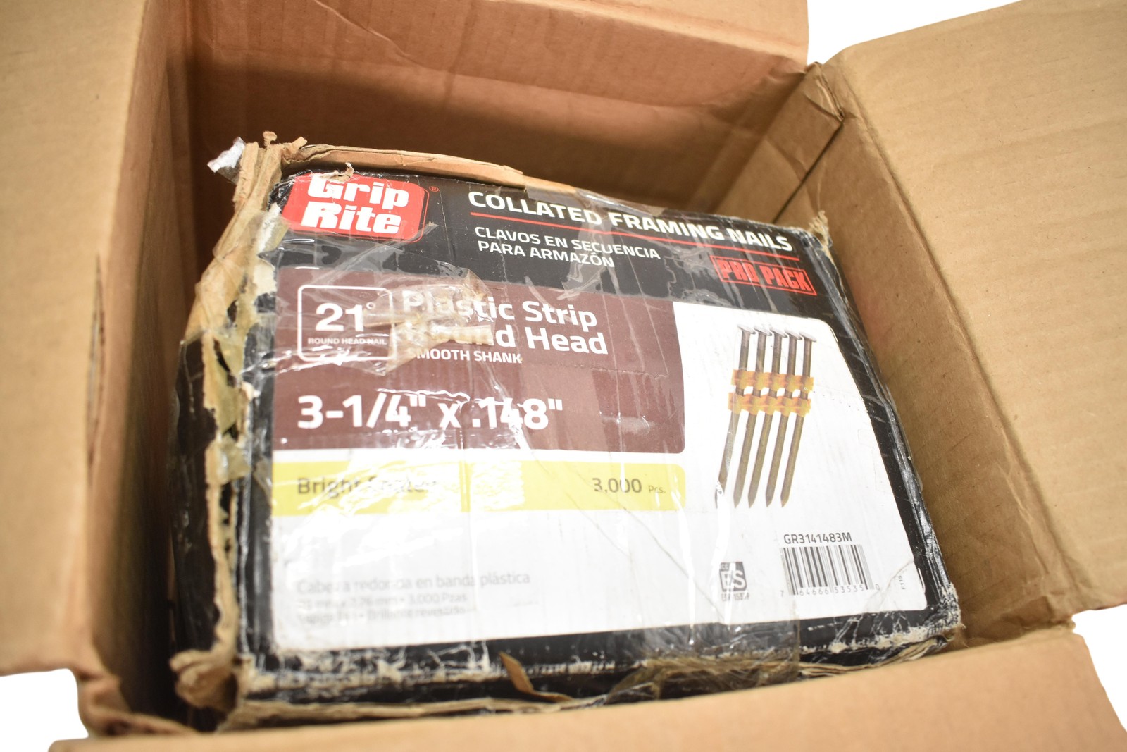 Grip Rite GR3141483M 12d 3-1/4 X .148 21° Collated Framing Nails Steel 3000 Qty
