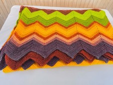 Vintage 70 s Hand Crocheted Chevron Afghan Throw Blanket 52 x 71 Retro