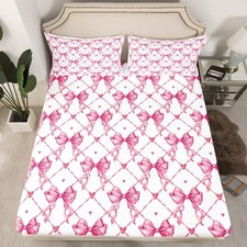 Bow Fitted Sheet Full Size Girls Bow Bed Sheet Set for Boys Teens Decor Cute ...