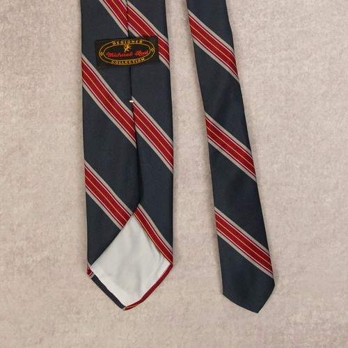 Vintage Striped Repp Tie Navy Blue Michael Reed - Picture 2 of 6