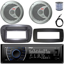 Pyle 1-DIN Marine MP3 Receiver W/Install Kit  Adapter Plate, 2x 6.5" Speakers