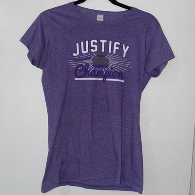 Justify Triple Crown Undefeated Champion Purple Gildan Women's T-Shirt Sz L