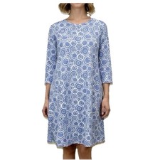 Lulu B Pink Blue Circles 3/4 Sleeve Shift Dress Size LARGE Resort Cruise