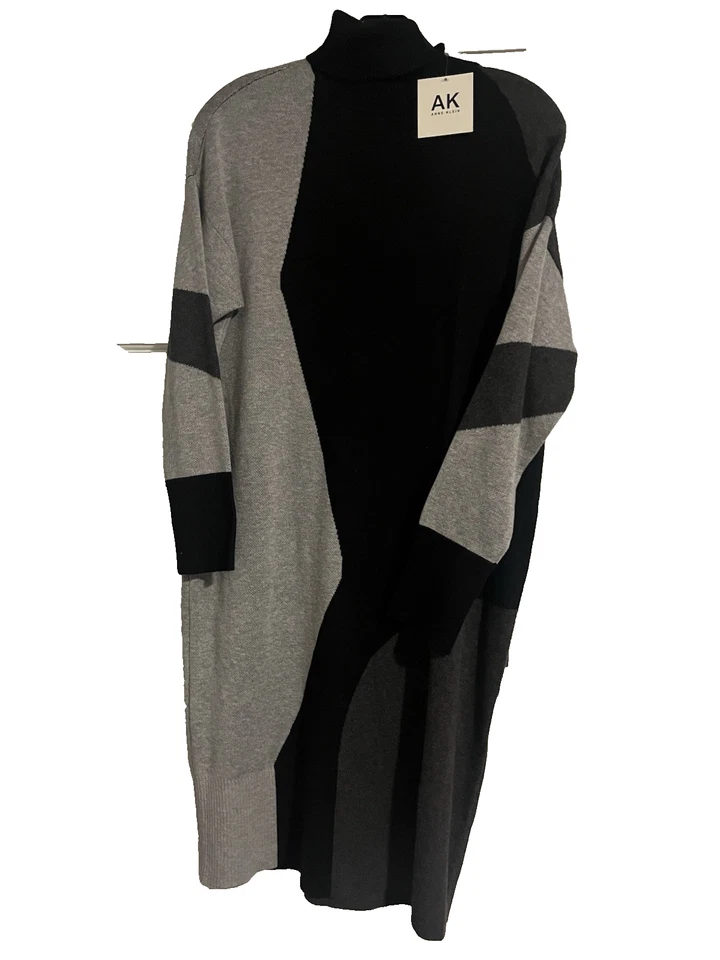Nuevo con etiquetas Vestido Suéter Anne Klein Gris Negro Midi Mediano Foto 3 de 4