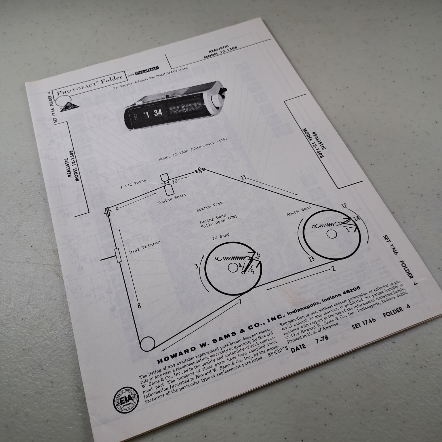 REALISTIC Manual Chronomatic 115  12-1508 1978 Photofact Clock Radio Service