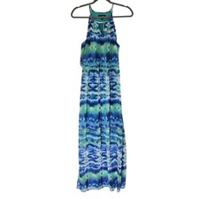 Love Reign Blue Ocean Resort Watercolor Halter Maxi Dress, Women's Size Medium