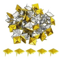 80 StüCk Pyramiden Nieten FüR Kleidung, 10Mm 2 Zacken Quadrat Nieten Gold Metall