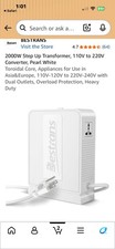 2000W Step Up Transformer, 110V to 220V Converter, Pearl White