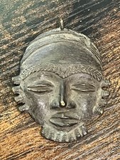 Antique 4'' African Tribal Bronze Pendant Mask 19th Century Genuine