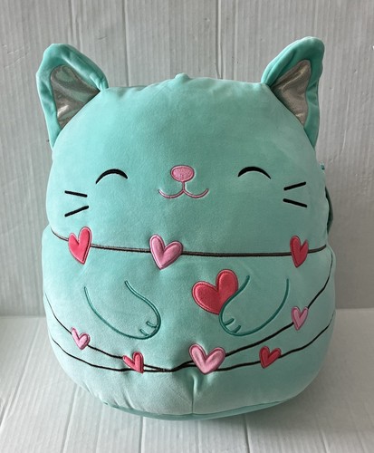 Squishmallows 11” CHARISMA Teal Cat Heart Iridescent Ears Valentines 2025 - Picture 1 of 9