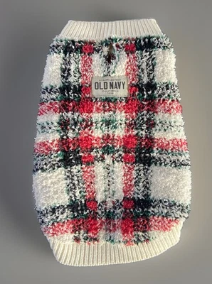 OLD NAVY Cozy Printed Dog Sweater plaid "Match the Family" XS Red White Green - Image 1 of 4