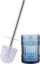 Decorative Glass Toilet Brush  Holder Set 14.8 inch Height Blue