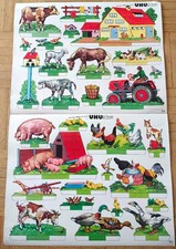 2 BASTELBOGEN Ausschneidebogen Bauernhof Papier Modellbau UHU Vintage 50er Jahre
