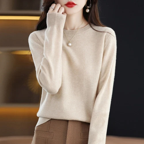 Women Crew Neck Slim Cashmere Jumper Sweater Knitted Tops Wool Pullover Solid - Bild 23 von 30