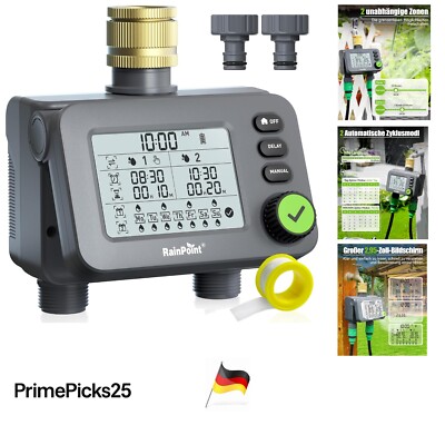 Bewässerungscomputer 2 Ausgänge Messing, LCD-Display, Regenverzögerung