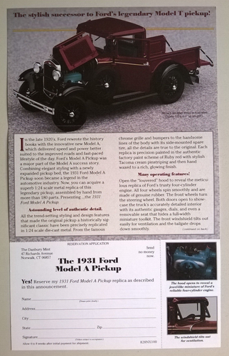 Ford Model A Pickup (1931) : Brochure publicitaire DANBURY MINT - Afbeelding 2 van 3