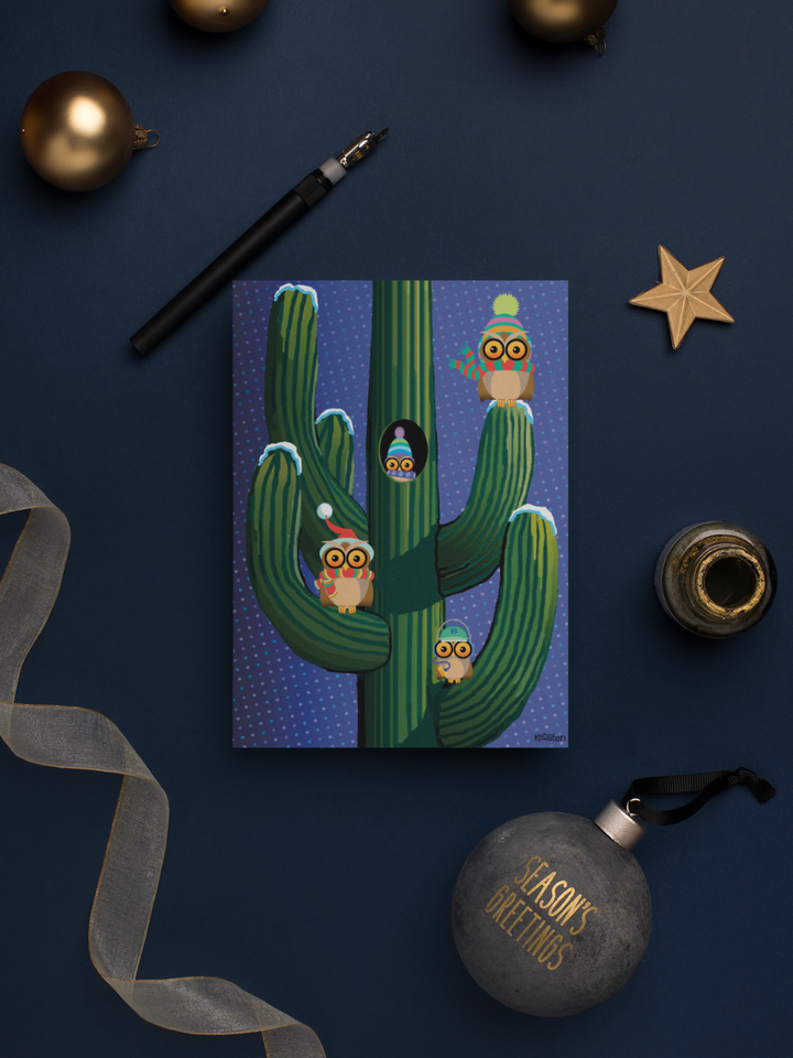 Holiday Saguaro Weihnachtskarten Mit Kaktus & Eulen – 18 Karten + Umschläge (12,7 X 17,8 Cm)