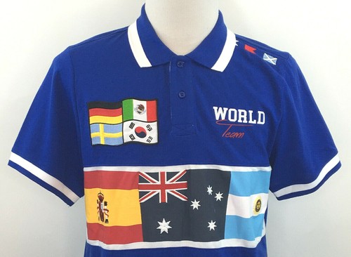 MINT Krisp NYC 2018 World Cup World Team Polo Shirt Men's Large Blue Flags - Picture 2 of 8