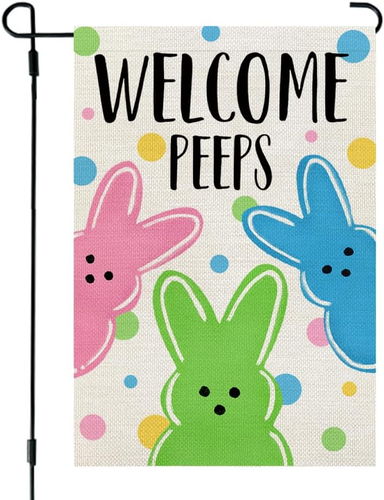 Easter Welcome Peeps Garden Flag 12X18 Inch Double Sided for outside Small Burla - Picture 12 of 12
