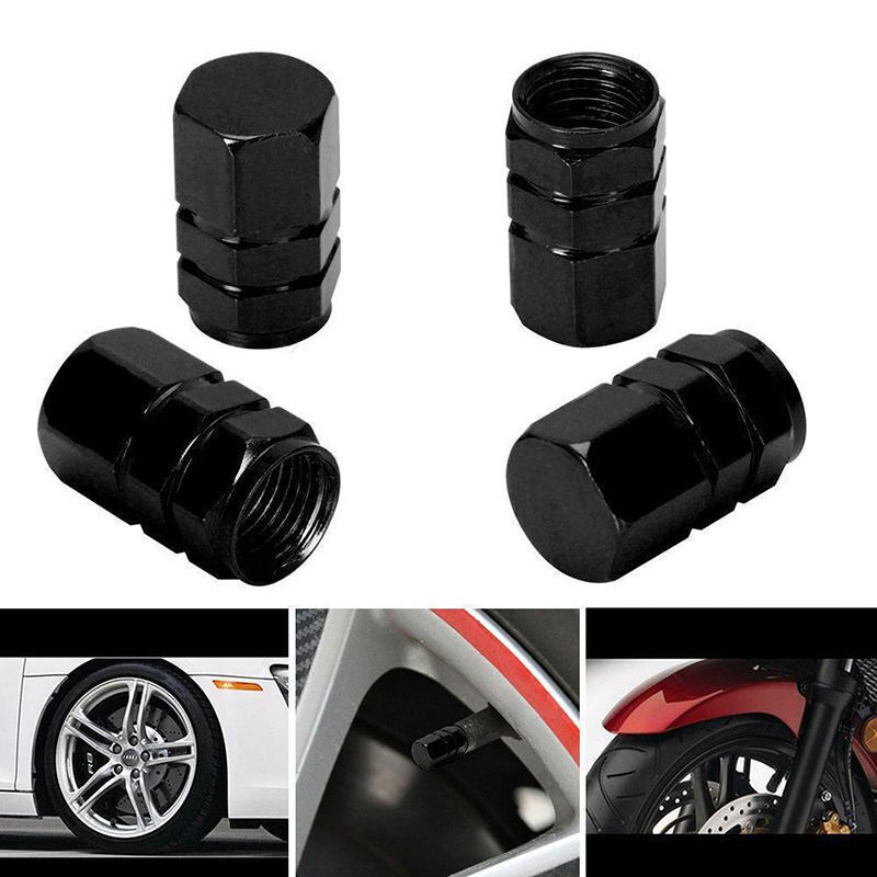 Black 4PCS Aluminium Auto Accessories Car Tire Valves Decorate Covers Trim 023