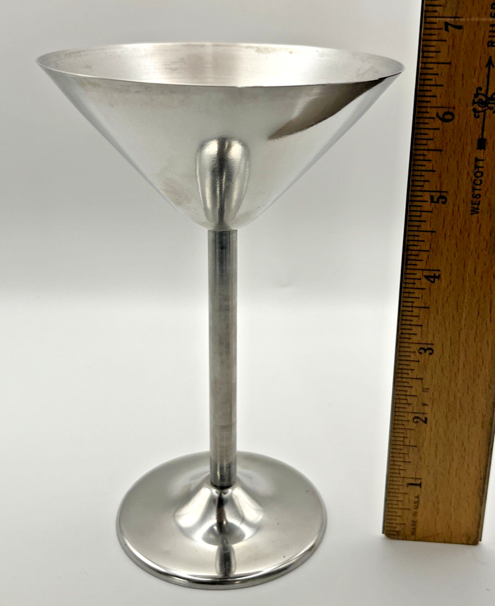 Stainless Steel Martini Cocktail Glasses 6.5" set of 2 tall shiny Bar Gift