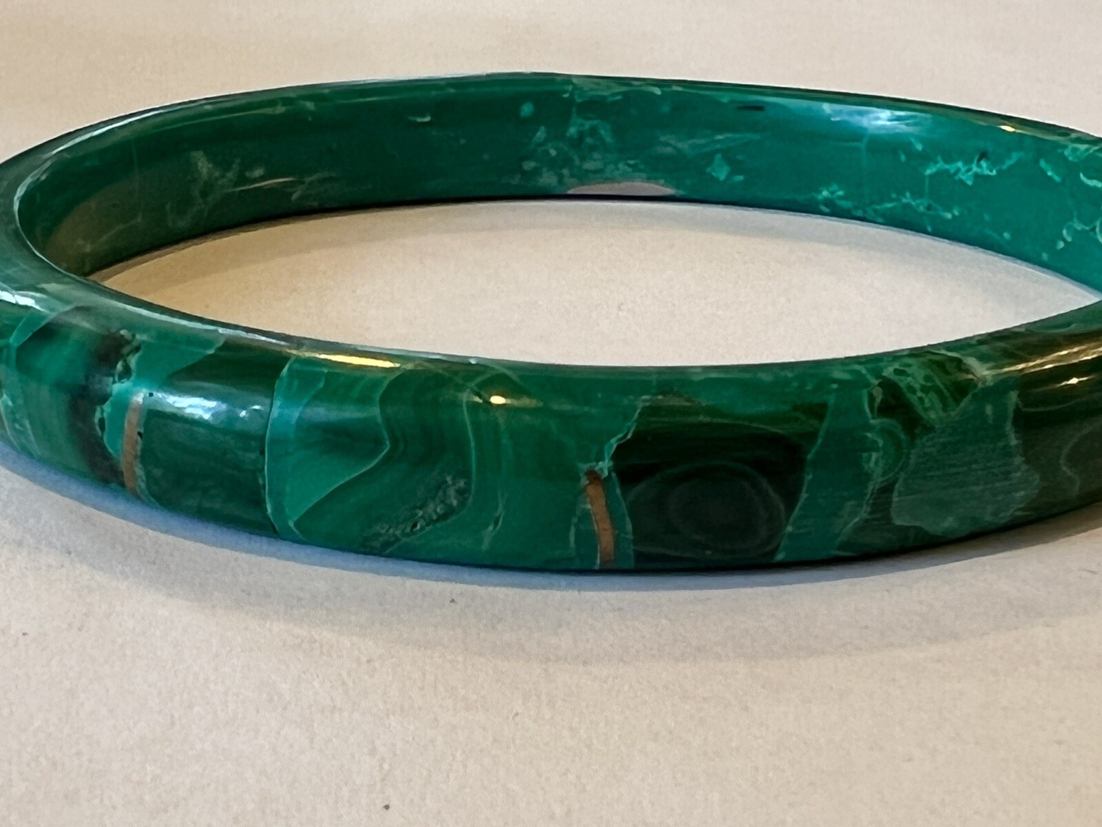 Vintage Solid Malachite Large Wide Bangle Bracele… - image 6