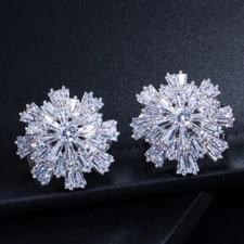 585 Rose Gold Cubic Zirconia Crystal Large Snowflake Stud Earrings for Women