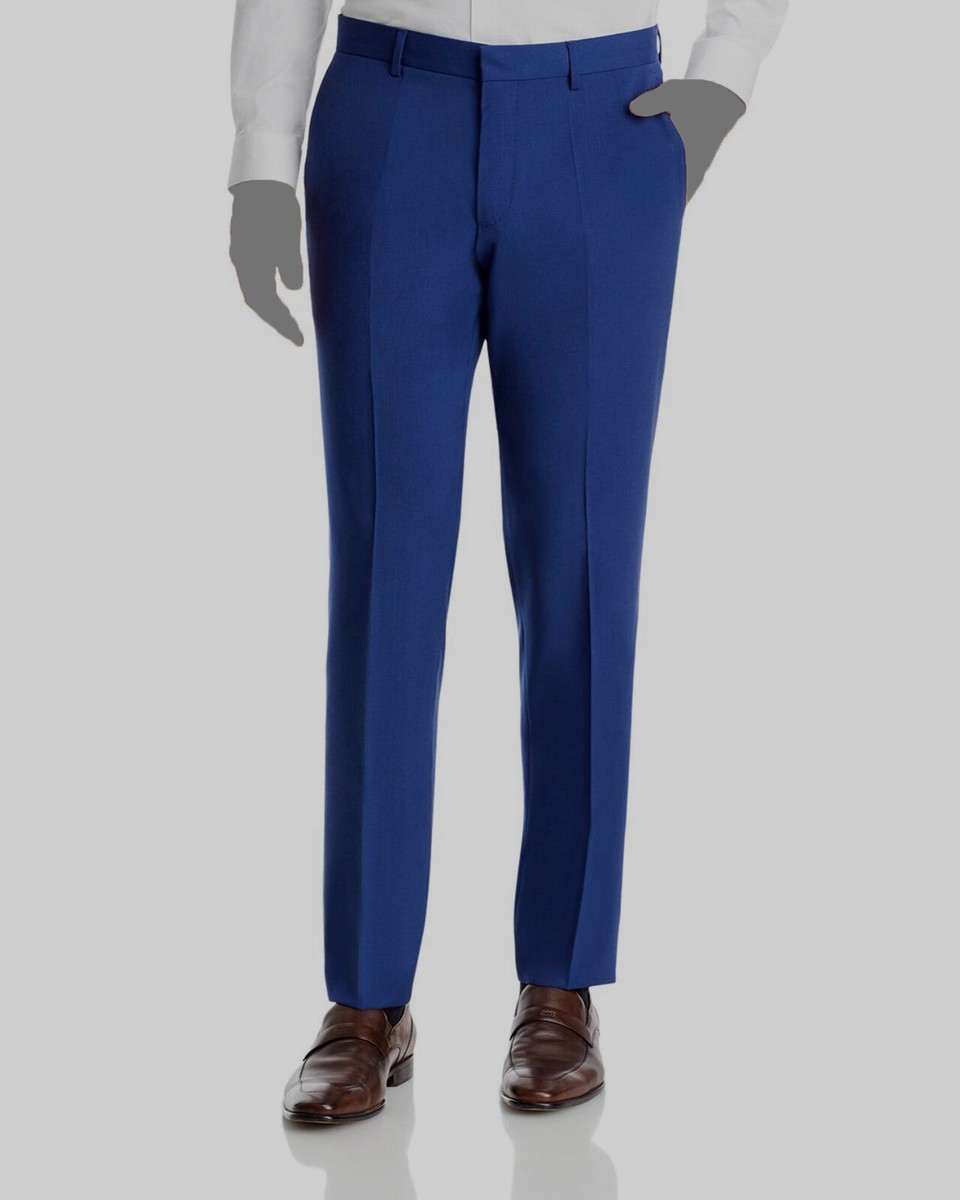 $228 Hugo Boss Men's Blue Stretch Tailored Slim-Fit Trousers Suit Pants  Size 38