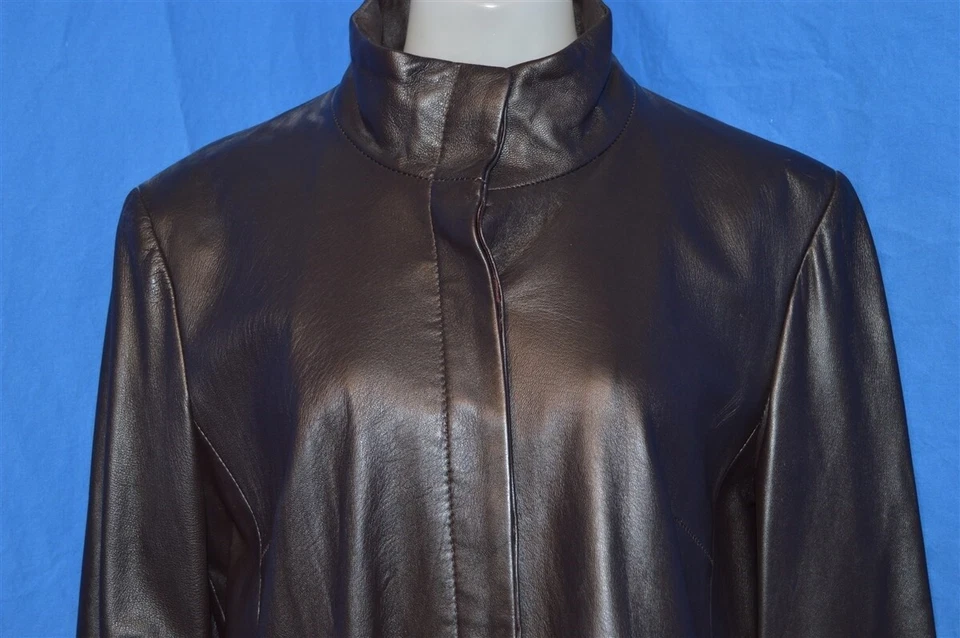 CHAQUETA MUJER BROOKS BROTHERS CUERO MARRÓN SUAVE FORRADA NYLON S Foto 3 de 4