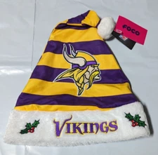 Minnesota Vikings Team Logo Holiday Plush Santa Hat NEW! Christmas STRIPED