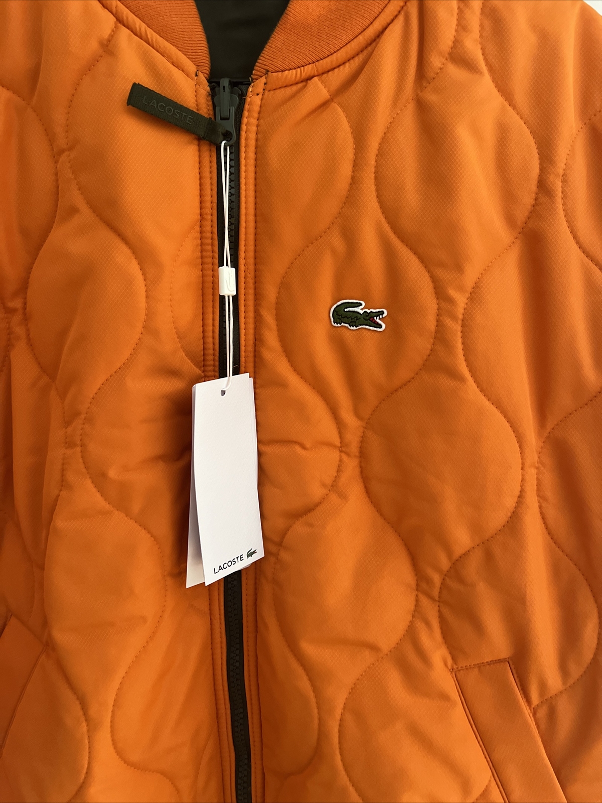 Lacoste Mens Reversible Quilted Taffeta Bomber Jacket Khaki Orange Size