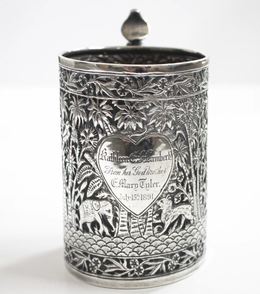 Tanque de plata LUCKNOW período Raj, grabado en selva de la India colonial Foto 2 de 4