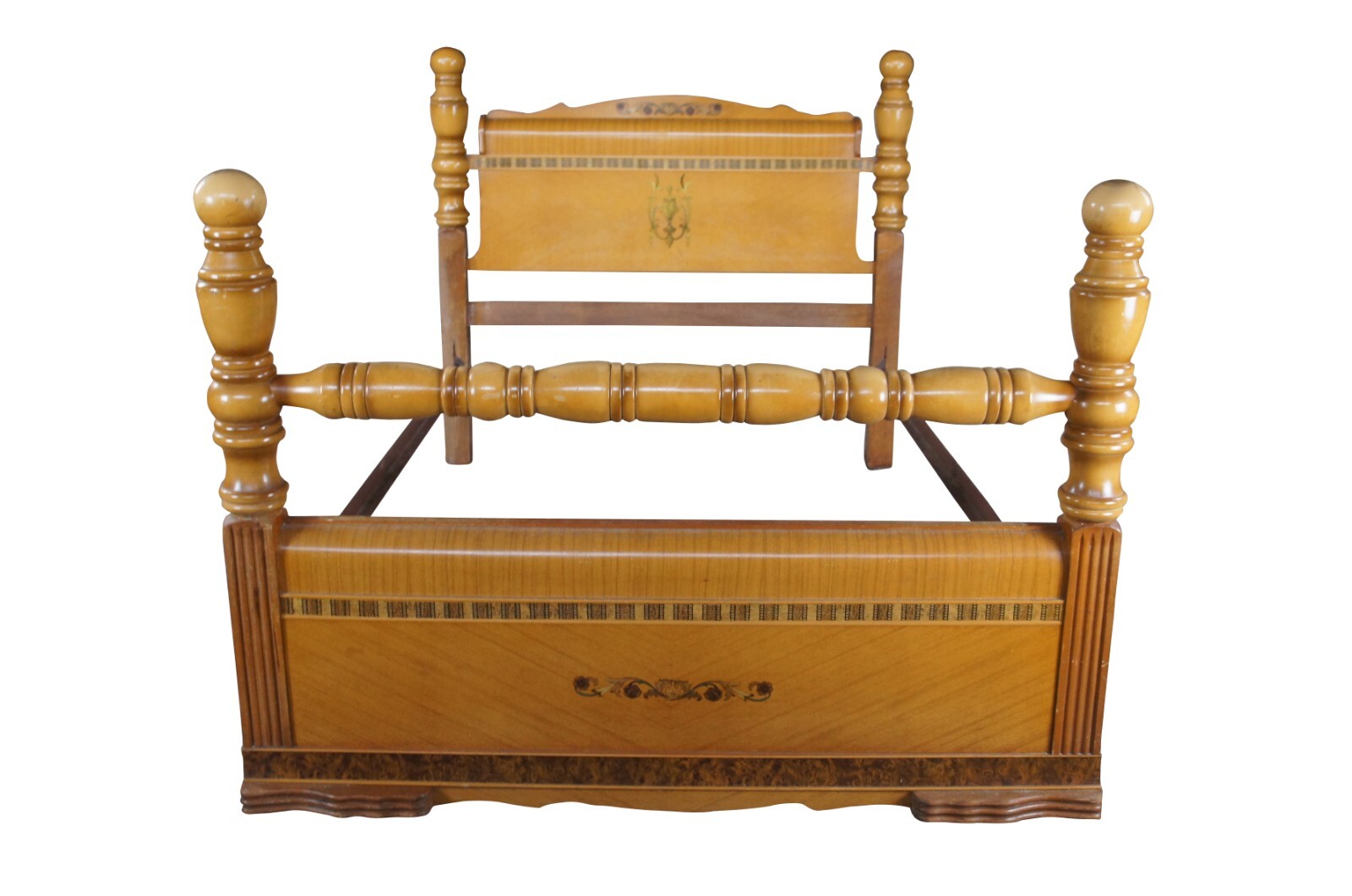 Vintage Late Art Deco Mahogany Waterfall Full Size Burl & Inlay 4