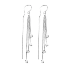 925 Silver Plated Chain Tassel Threader Geometric Block Women Dangle Earrings S3