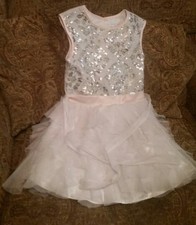 Jona Michelle Sleeveless Dress White Tiered Layers Sequin Bodice Girl's Size 10