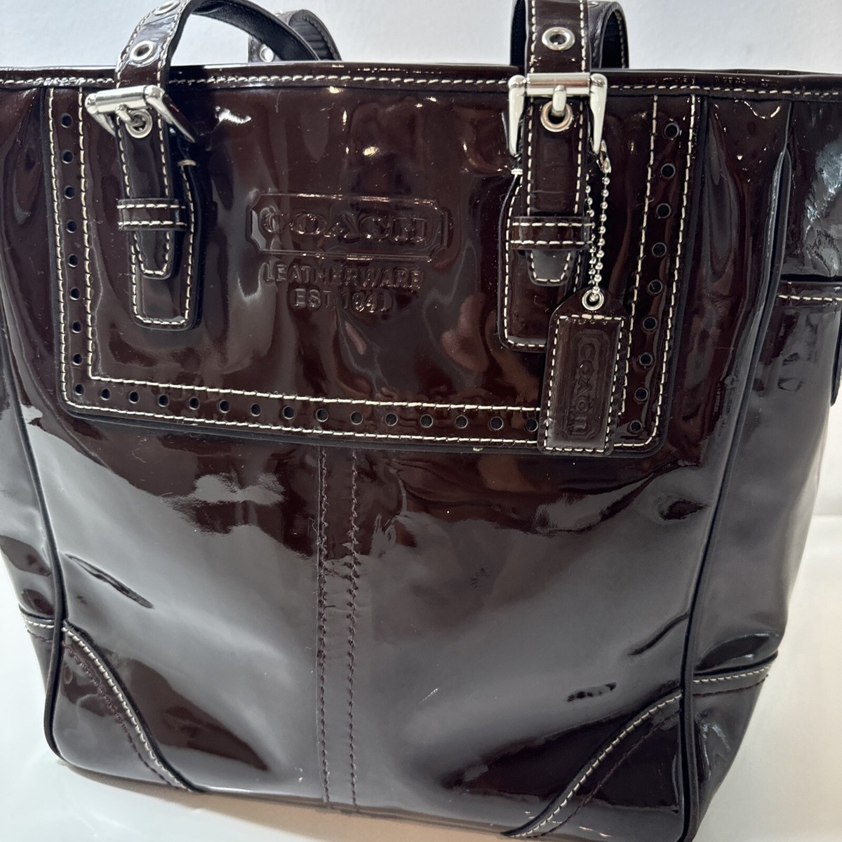Coach Leatherware 1941 Black Leather Top Handle Zipper Closure