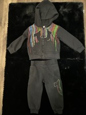 True Religion 12 Mo Kids sweatsuit Black With Colorful Stripes. Hoodie And Pants
