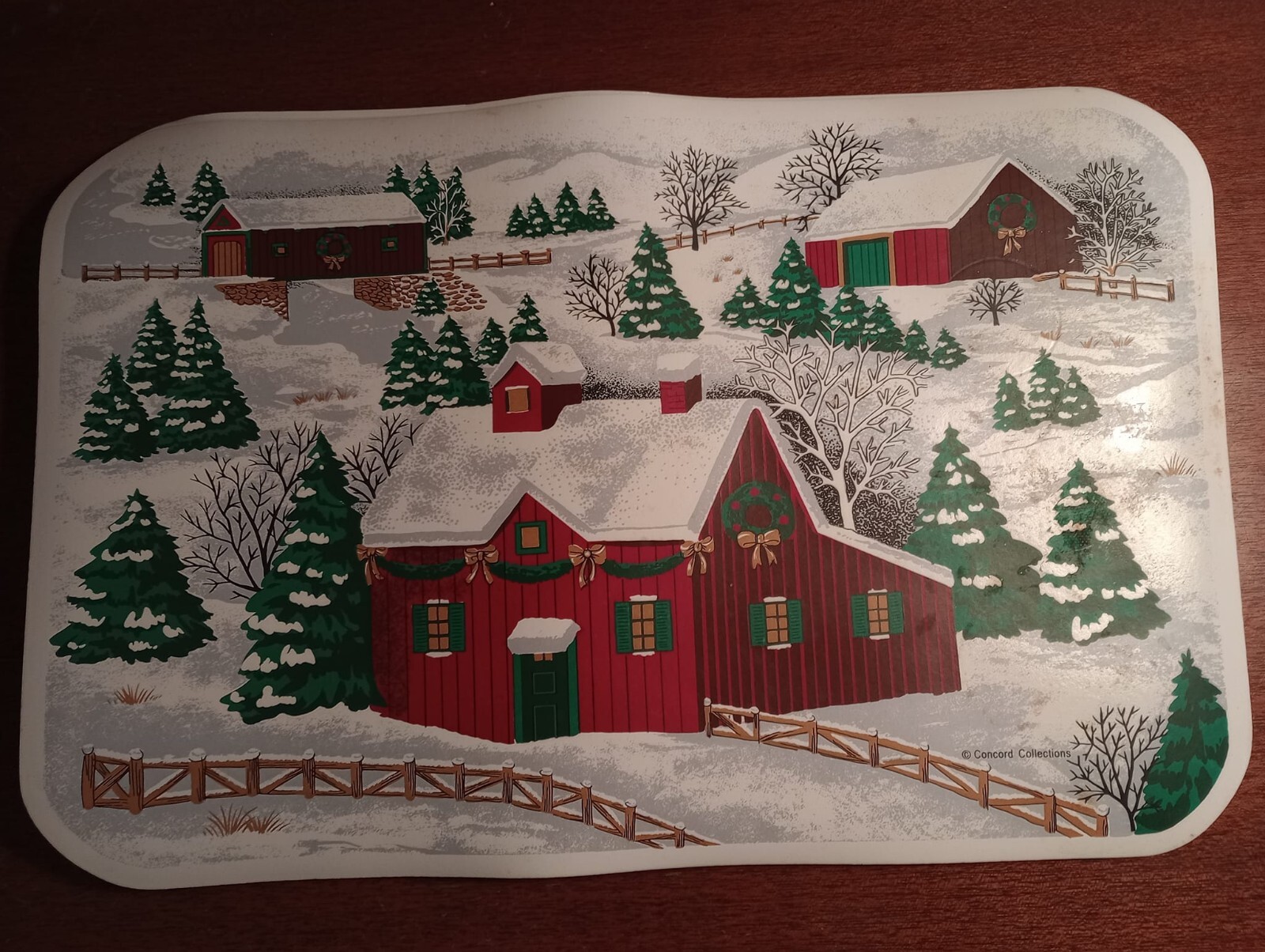 Vintage KMart Trim a Tree Set of 4 Vinyl Christmas Placemats 17.5" x